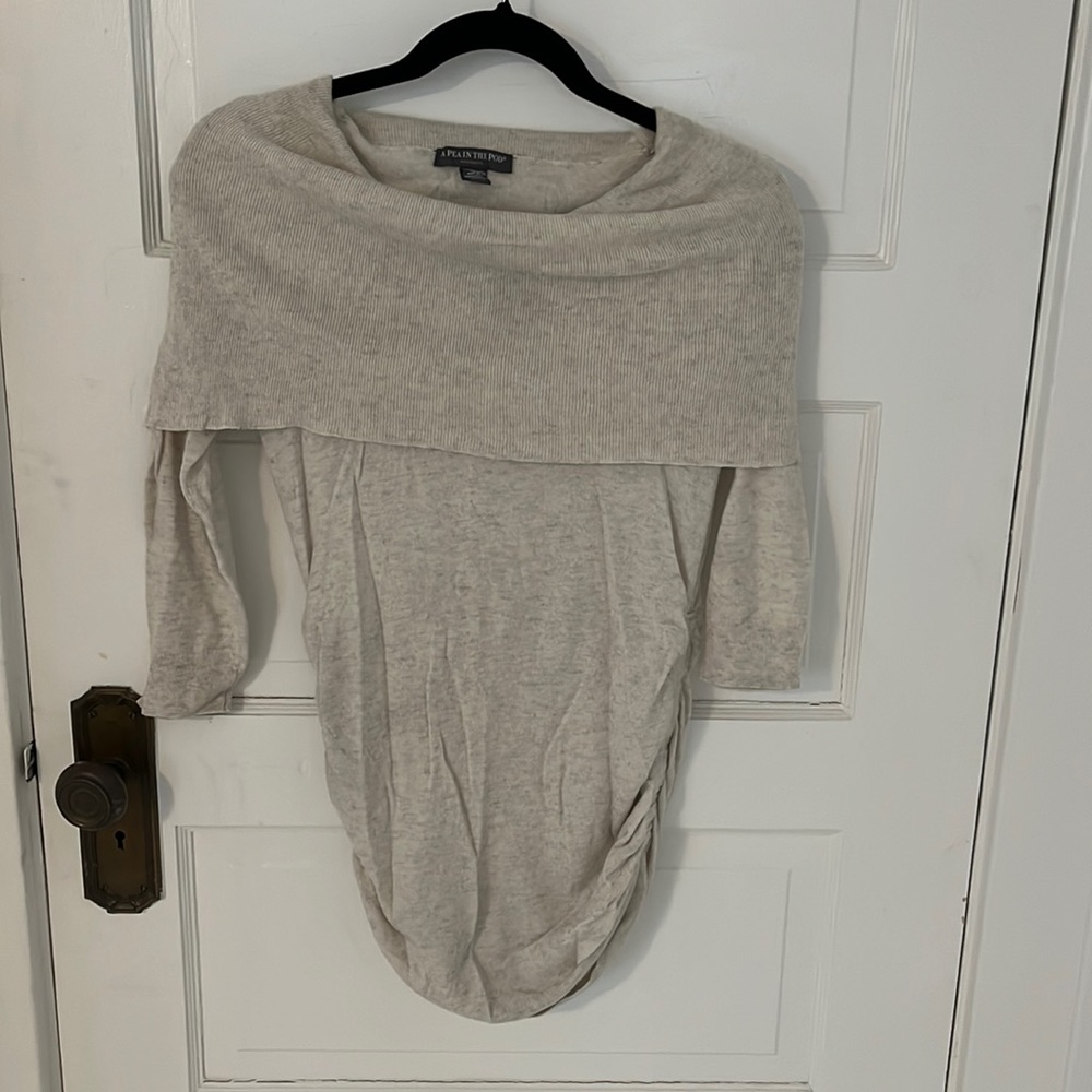 A Pea in the Pod off the shoulder light weight sweater-oatmeal color